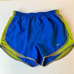 Woman’s Nike Dri Fit lined shorts blue neon green size small